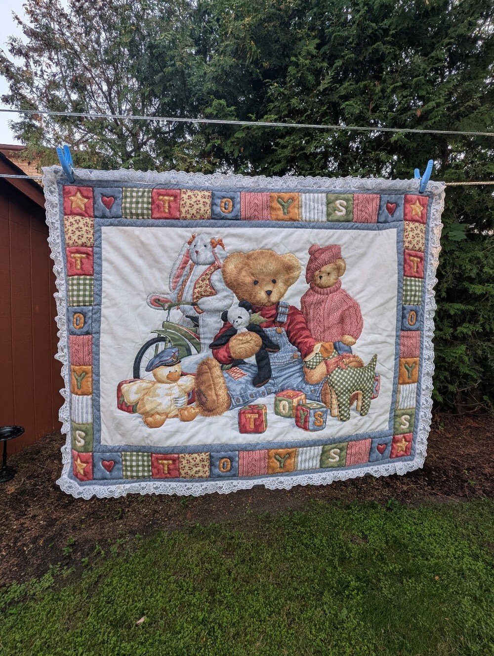 1990’s VTG Daisy Kingdom "Blue Jean Teddy" Toy Blocks Quilt/Wall Accent/Playmat